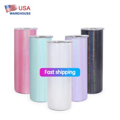 China American Style USA Shipping 20oz Mug Sublimation Blank Color Holographic White Mixed Glitter Stainless Tumbler 20oz for sale