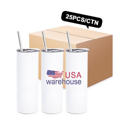 China Sublimation Stainless Straight Stainless Straight Double Wall Skinny Tumbler 20oz With Slide Lid And Straw For Heat Press for sale