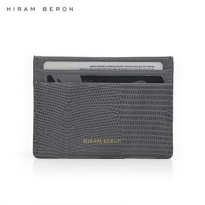 China Hiram Beron Gray Italian Cow Leather Card Holder Dress Small Mini Card Case Wholesale Dropship Slim for sale