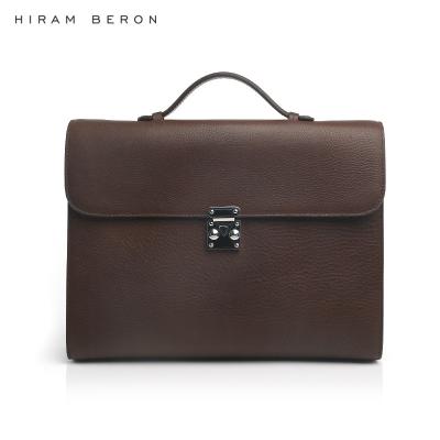 China Business Hiram Beron Full Grain Italian Dress and Vegetable Tanned Brown Leather Laptop Briefcase Handbag Wholesale OEM for sale