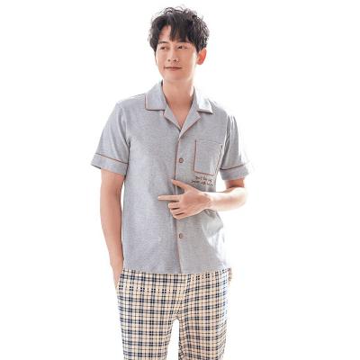 China Home leisure short-sleeved suit QUICK-DRY men's summer thin men's pajamas cardigan cotton pants for youth for sale