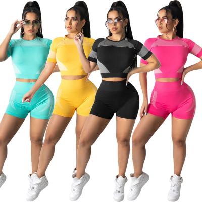 China QUICK DRY Shorts Sheath Crop Tops With Shorts Sets Biker Teams 2021 Summer Women Yoga Gym Biker Shorts Running Sets Sportwear Sets for sale