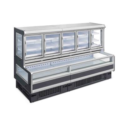 China Single-temperature Hot Selling Commercial Supermarket Showcase Child and Mother Vegetable Open Outdoor/Plug-in Display Fridge and Freezer for sale