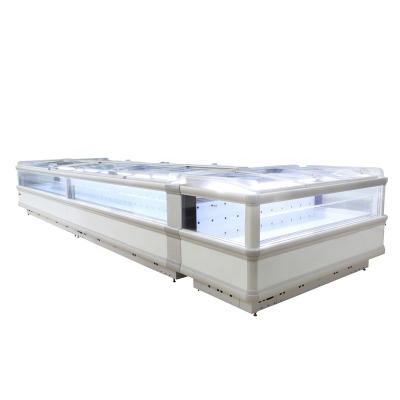 China Single-temperature supermarket island freezer sliding glass door forced air freezer for fish and chicken (sliding door and huge size for option) for sale