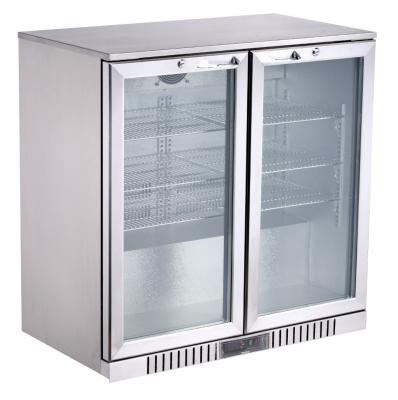 China Single-Temperature Stainless Steel Double Door Back Bar Cooler/Return Refrigerated Bar Equipment With Glass Door for sale