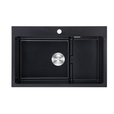 China Without Faucet Undermount Kitchen Fancy Black Granite Sink For Hotel for sale