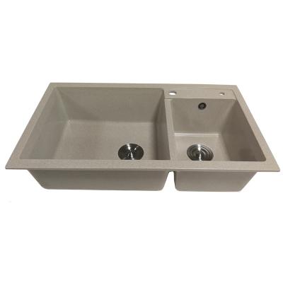 China Without Faucet Sanitary Ware Stone Wash Basin Double Bowl Quartz Kitchen Undermount Sink for sale