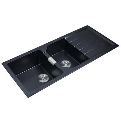 China Without Faucet Synthetic Stone Double Bowls With Sink Drain Panel Granite Quartz Stone Kitchen Sink for sale