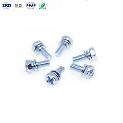 China M4 Combination Screw Blue Zinc Cross Groove Hexagonal Head Screw With Flat Washer for sale