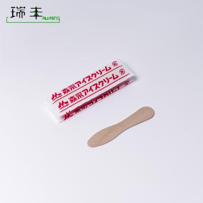 China Food Grade Sustainable Wholesale Logo Printed Disposable Paper Wrapped Wooden Ice Cream Spoon for sale