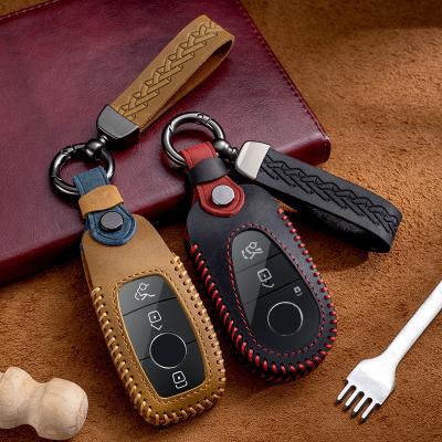 China Crazy Horse Luxury Leather Car Key Key Case Benz C Genuine Leather Key Case For Mercedes Car Key Protector for sale