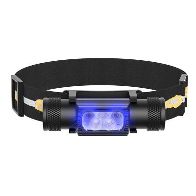 China 5leds Rechargeable LED Headlamp Type-c Charging Head Lights Blue Color Powerful Headlamp for Fishing for sale