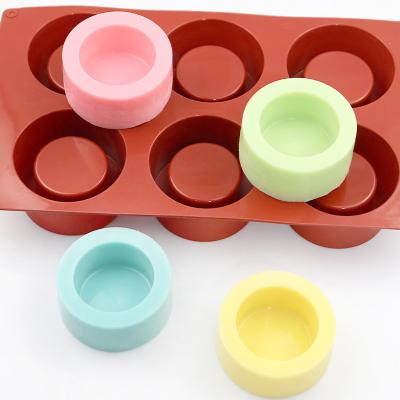 China 344 disposable ready to ship round concave-convex 6 hole tumbler silicone cake mold, soap making molds, silicone candle molds for sale