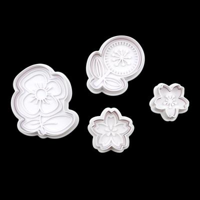 China Disposable 481 Ready In Plastic Mold Spring Fondant Mold Spring Embossing Mold Machine Plunger 4 Pcs Cookie Cutter Disposable for sale