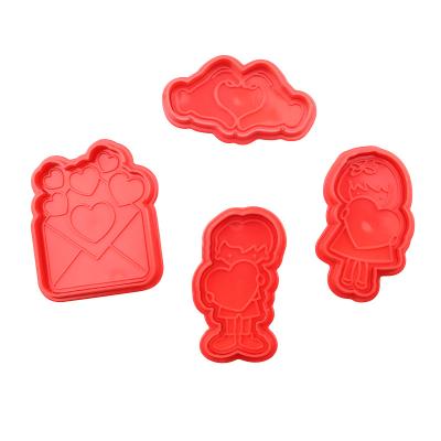 China 476 Disposable Ready In Shipping Plastic Mold Valentine's Day Shaped Spring Button Fondant Mold Plunger 4 Pcs Cookie Cutter for sale