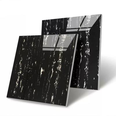 China CLASSIC High Glossy Marble Look Black Color Polished Glazed Porcelain Floor Tile 600x600 800x800 for sale