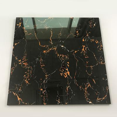 China Classic Classic Marble Look Black Gold Flower Polished Glazed Porcelain Floor Tile for sale