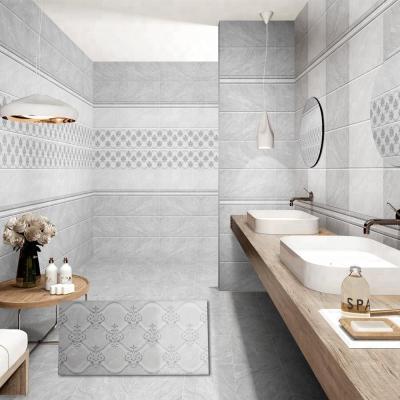 China Best Quality Glazed Metal Tiles Glazed Digital Gray Arabesque Flower Design 300x600 Ceramic Wall Tile For Bathroom for sale