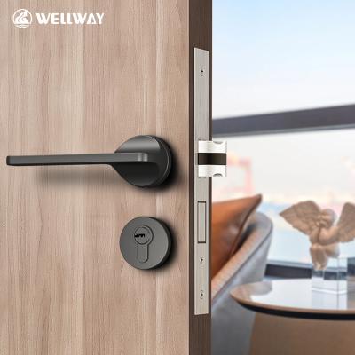 China Modern Push Pull Zinc Alloy Door Handles Black Door Handles With Lock Bedroom Simple Romantic Door Handle for sale