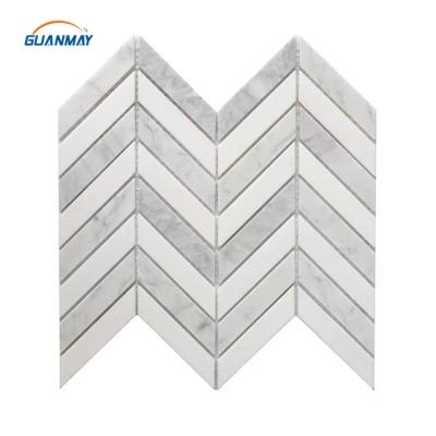 China CLASSIC White Marble Mosaic Carrara Herringbone White Mosaic Tiles for sale