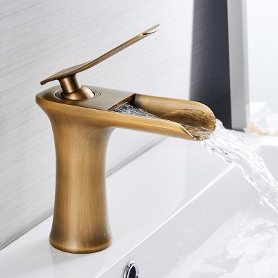 China WANFAN Traditional Antique Brass 6009 Mixer Single Handle Deck Mount Waterfall Basin Faucet Basin Faucet for sale