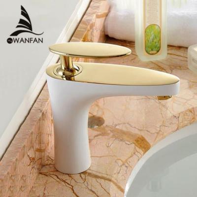 China WANFAN Contemporary Single Handle Wash Basin Mixer YLS822-11WK Hot Brass Elegant Gold White Basin Sink Faucet Water Tap YLS822-11WK for sale