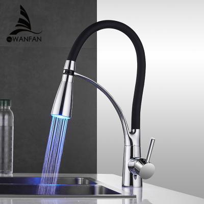 China 7664 Contemporary Design Chrome Single Handle Pull Down Deck Mounted Crane Led Faucet Light Led Faucet Light Water Faucet Led Faucet for sale