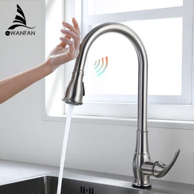 China WANFAN Faucets KH1022SN Sense 360 ​​Degrees Rotate Brushed Nickel Water Saving Faucet Sensor Brass Automatic Faucet for sale