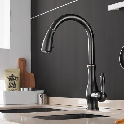 China Black Modern Kitchen Faucets Single Handle Pull Out Kitchen Faucet 866011 Single Hole Handle Swivel 360 Degree Water Mixer Tap for sale