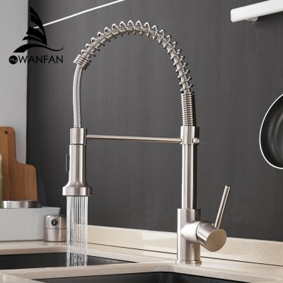 China WF-9009SN Contemporary Deck Mounted 360 Degree Mixers Kitchen Rotate Nickel Brushed Brass Pull Down Kitchen Faucet for sale