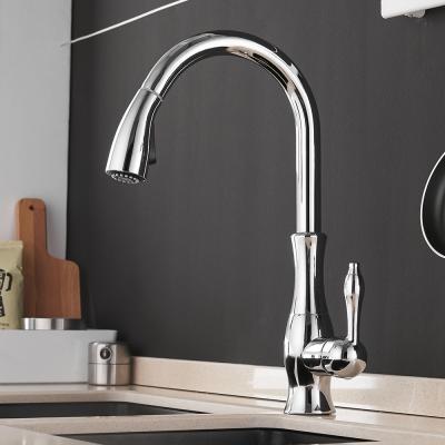 China WANFAN Contemporary Single Handle Deck Mount Kitchen Sink Mixer 866011L 360 Degree Swivel Brass Water Faucet Chrome Pull Out Kitchen Faucet for sale