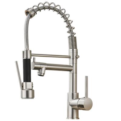 China Contemporary Spring Style Kitchen Faucet Brushed Nickel Faucet 866026SN Pull Out Torneira All Around To Turn Swivel Water Outlet Mixer Tap for sale