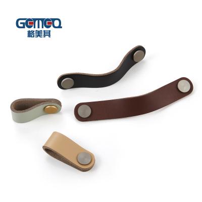 China Industrial Antique Black Leather Pulls Handles For Sideboards Drawer Handle for sale