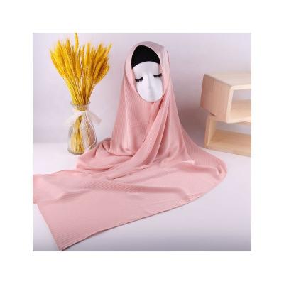 China Soft.comfortable satin women muslim hijab high quality vertical stripes luxury silk long scarf for sale