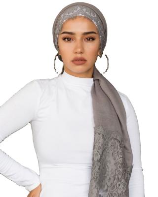 China Premium lightweight islamic tudung bawal squishy lace beads head scarf soft cotton women muslim head wrap hijab for sale