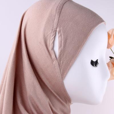 China Daily wear 2021New arrive plain bawal stretch scarf ear hole cotton tudung girls head wrap shawl muslim hijab for sale