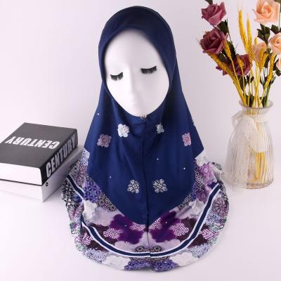 China Malaysia Classic Custom Islamic Hats Floral Patterns Printed Dotted Rhinestone Turban Easy Wear Scarf Muslim Women Stretch Snap Hijab for sale