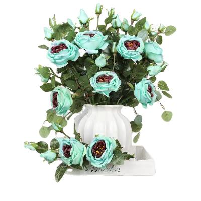 China Decoration Wedding Romantic 62CM Artificial 3 Heads Light Blue Roses, Artificial Flowers, Decorative Artificial Flowers for sale