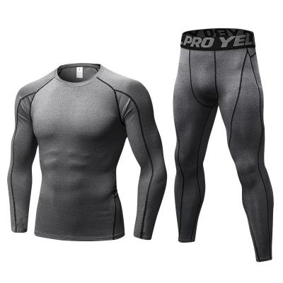 China 2022 Breathable High Quality Gym Sports Long Sleeve Suit Fitness Clothing Tight Sports Gym Wear 2 Pieces Workout Set Tights Men for sale