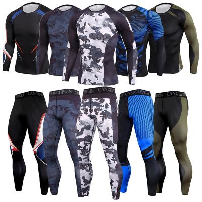 China 2022 Long Sleeves Breathable Fitness Tracksuit Quick Dry Gym Fits Tight Compression Shirt Running Set Pants For Men for sale