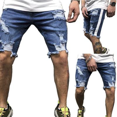 China 2022 Fashion Men's Breathable Denim Shorts Ripped Slim Fit Holes Jeans Shorts Jean Shorts Men Blue Denim for sale