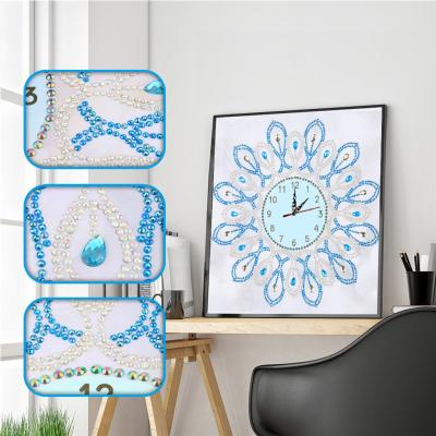 China Diy Modern Peafowl Wall Clock Special Shaped Rhinestone Diamond Painting Clock Diamond Embroidery Home Decoration for sale