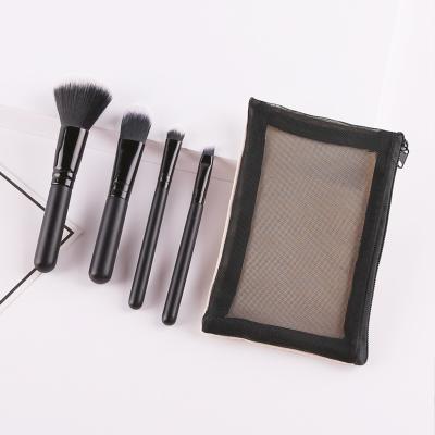 China Angular Blush Low MOQ Mini Travel Makeup Brushes Private 4pcs Classic Black Label Makeup Tools for sale