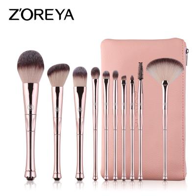 China Angular Blush ZOREYA 10pcs Crown Rose Gold Luxury Brush Set Private Label Makeup Brush Set with Bag for sale