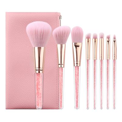 China Angular Blush Pink 8pcs Bling Bling Cheap Price Private Label Makeup Brush Set With Bag for sale