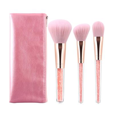 China Angular Blush 3pcs Hot Selling Pink Diamond Crystal Low MOQ Makeup Brush Set Professional Maquillaje for sale