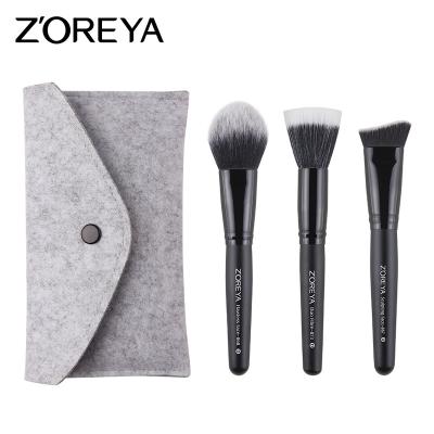 China Angular Blush Factory Supply Customized Makeup Tools 3pcs Olive Aluminum Cruelty Free Makeup Brushes for sale