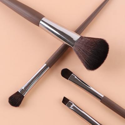 China Angular Blush ZOREYA Makeup Brush 4 Pcs Wooden Texture Tail Handle Private Label Sharp Makeup Brush for sale