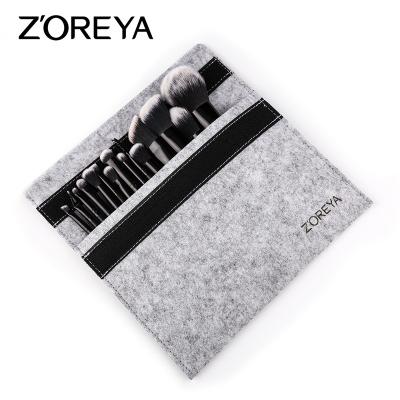 China Angular Blush ZOREYA 15 Gift Cosmetic Tool Kit Black Professional Black Wooden Handle Make Up Brush Set for sale