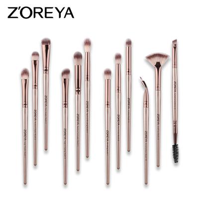 China Fan Brush ZOREYA 12 Gift Makeup Brush Tool Kit Black Artificial Fiber Eyeshadow Makeup Brush Set for sale